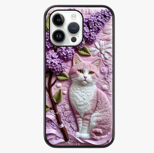 Lavender Cat Whimsy Glass Case showing full back design in clean flat view with glossy glass finish.