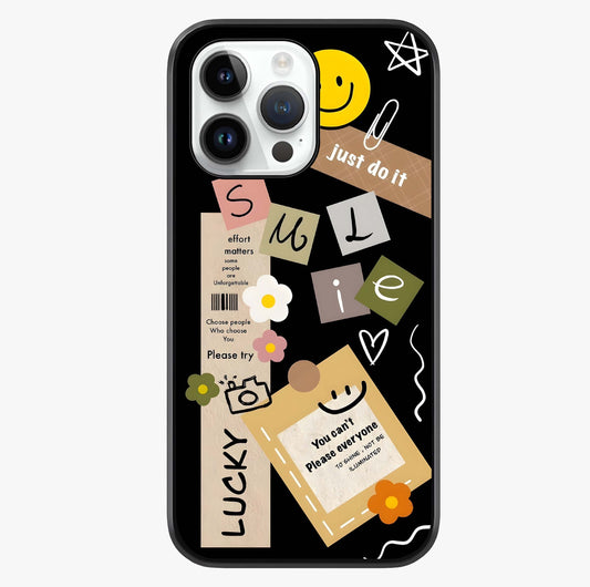 Lucky Aesthetic Collage Glass Case showing full back design in clean flat view with glossy glass finish.