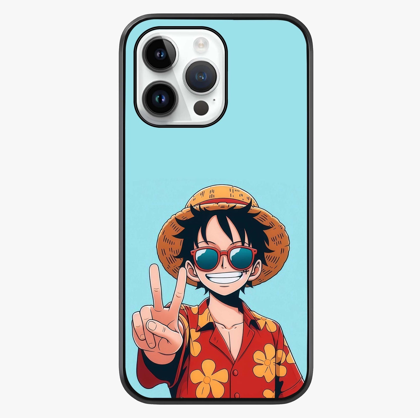 Luffy Summer Anime Vibe Glass Case showing full back design in clean flat view with glossy glass finish.