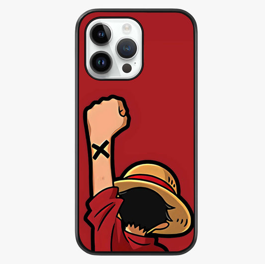 Luffy X Spirit Glass Case showing full back design in clean flat view with glossy glass finish.