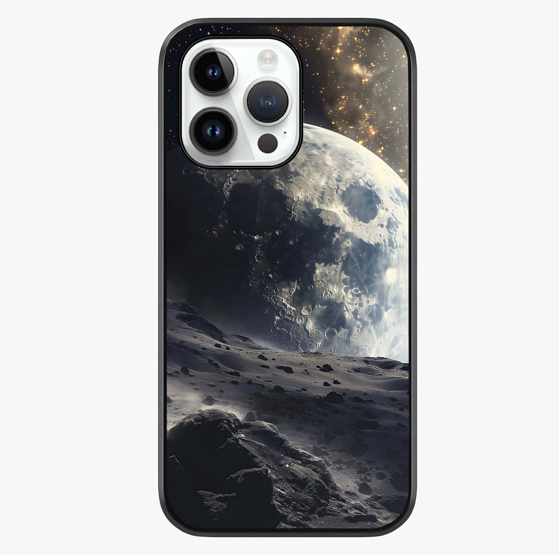 Lunar Horizon Glow Glass Case showing full back design in clean flat view with glossy glass finish.