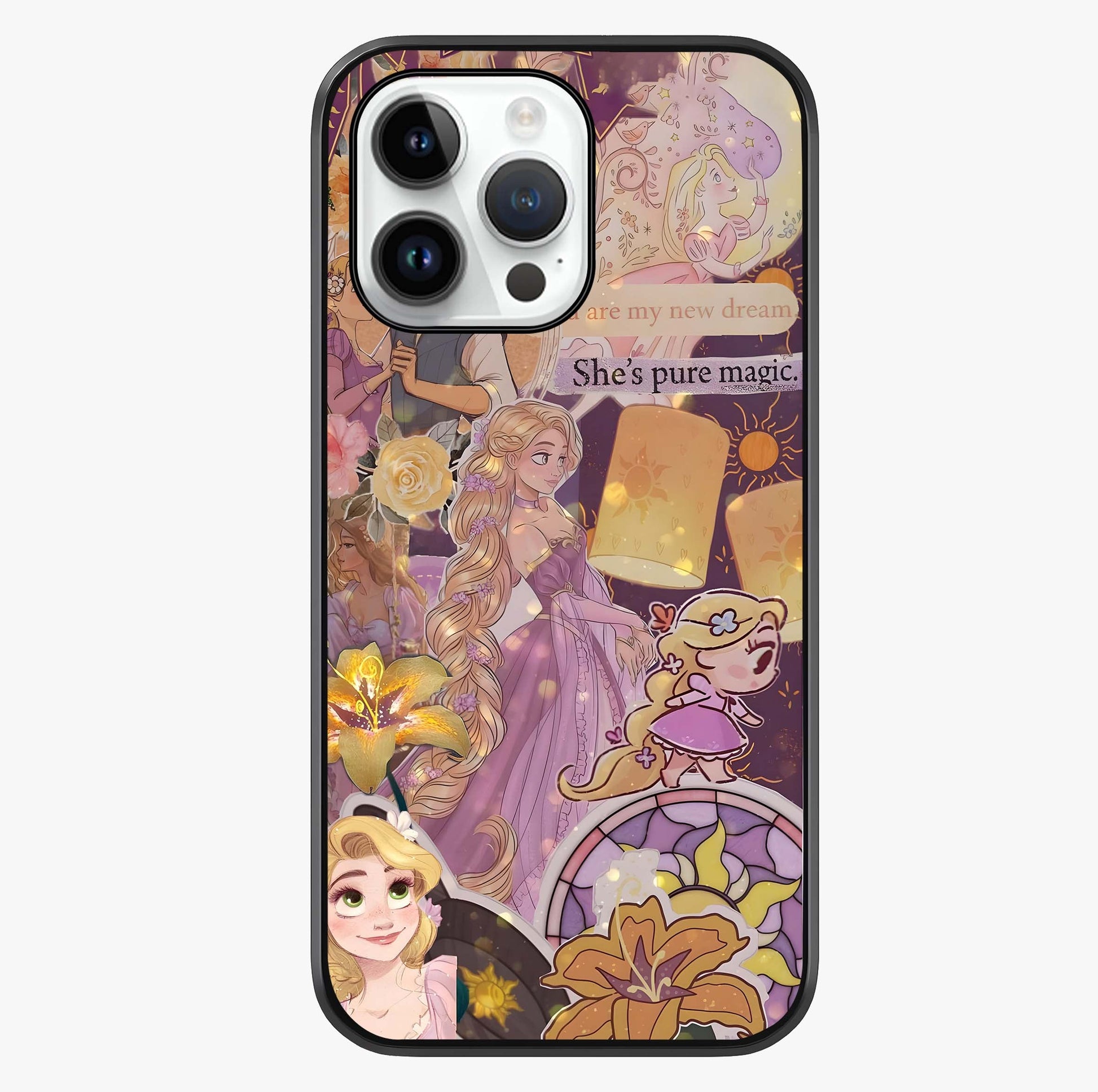 Magical Tangled Dream Glass Case showing full back design in clean flat view with glossy glass finish.