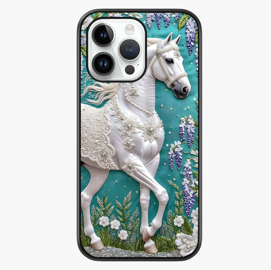 Majestic Floral Stallion Glass Case showing full back design in clean flat view with glossy glass finish.