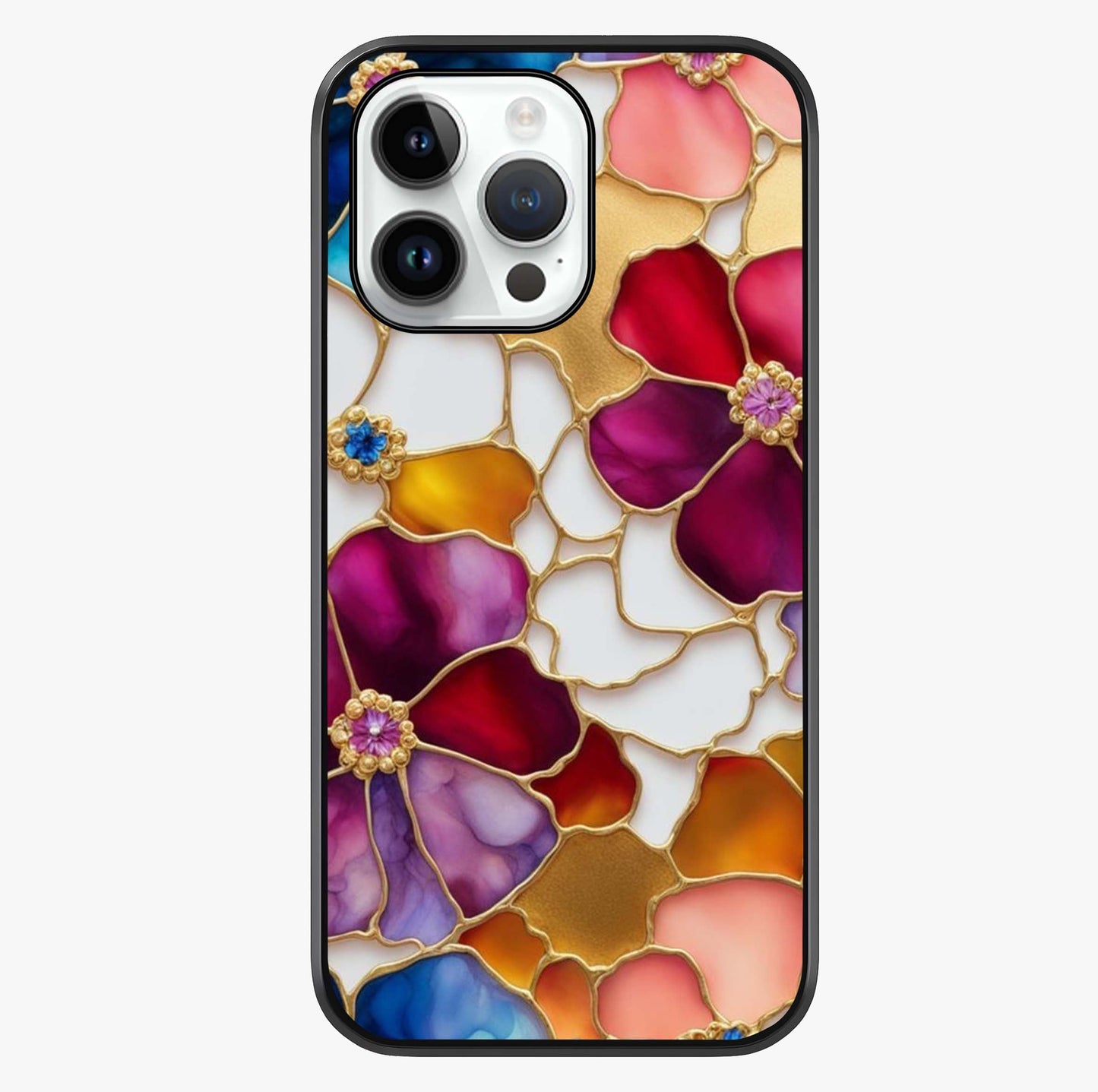 Marble Flower Pattern Glass Case showing full back design in clean flat view with glossy glass finish.