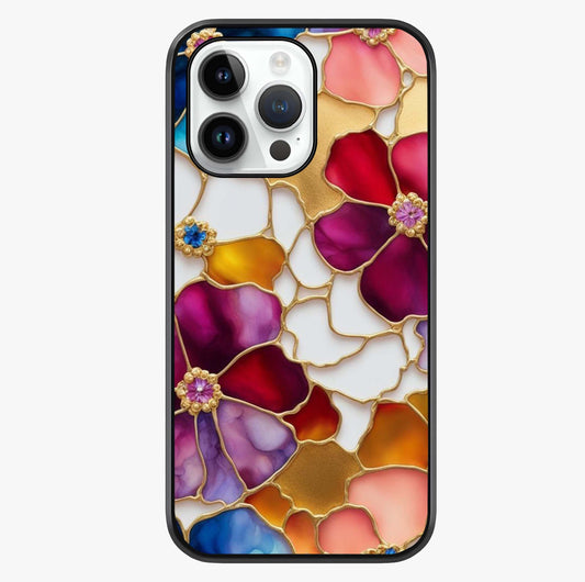 Marble Flower Pattern Glass Case showing full back design in clean flat view with glossy glass finish.