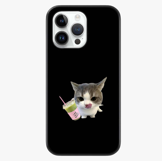 Matcha Cat Style Glass Case showing full back design in clean flat view with glossy glass finish.