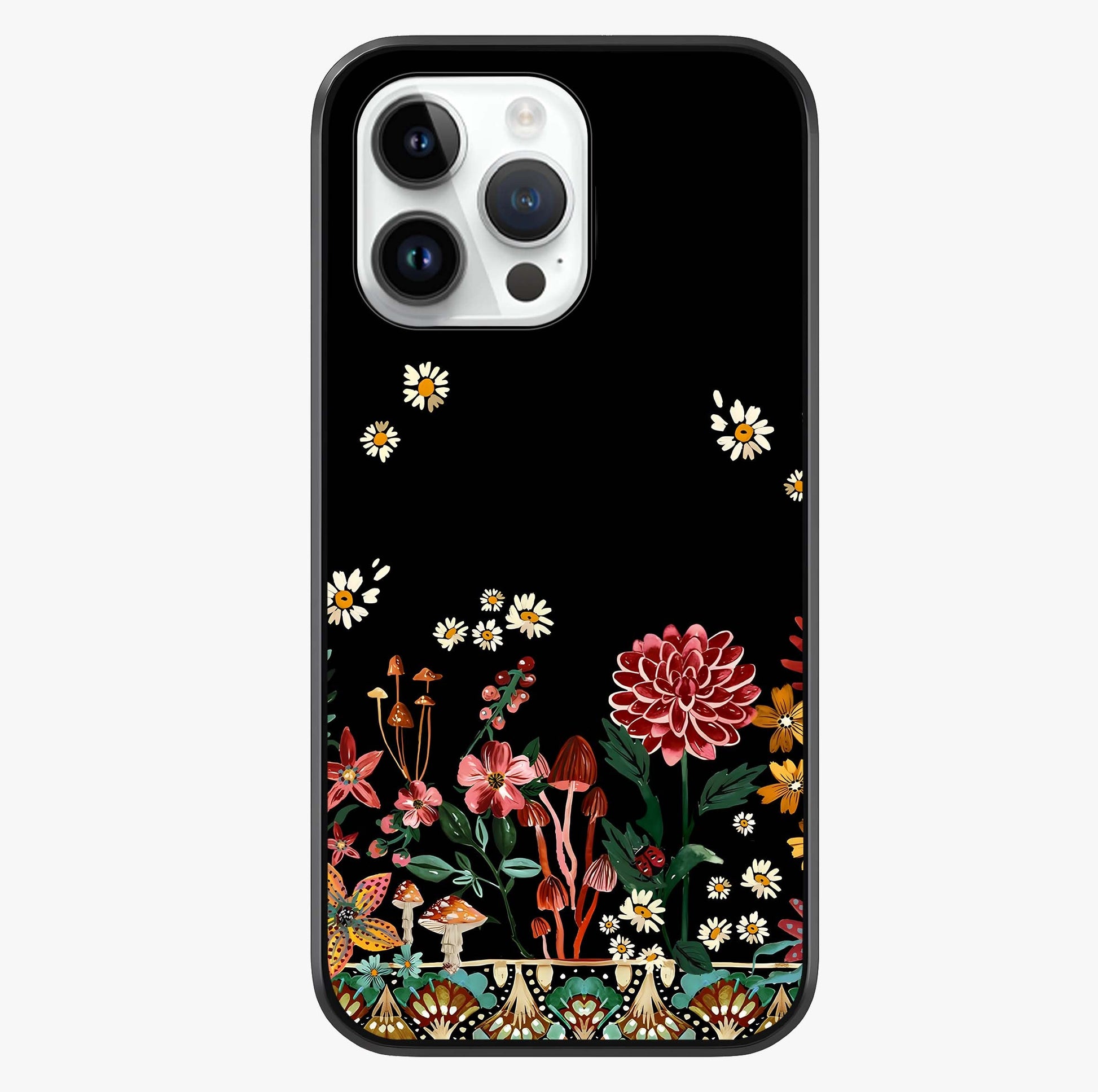 Midnight Bloom Pattern Glass Case showing full back design in clean flat view with glossy glass finish.