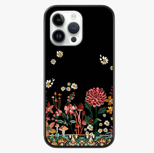 Midnight Bloom Pattern Glass Case showing full back design in clean flat view with glossy glass finish.