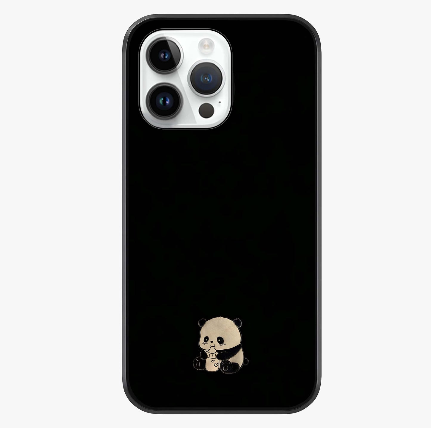 Midnight Panda Love Glass Case showing full back design in clean flat view with glossy glass finish.