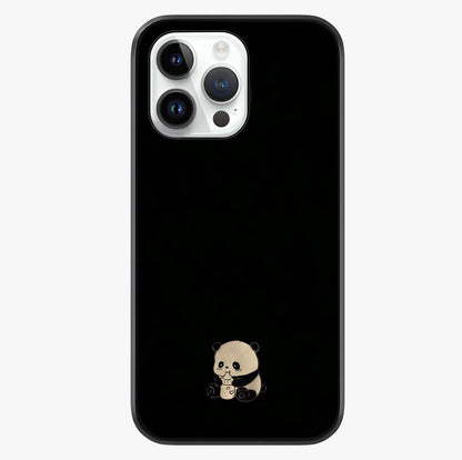 Midnight Panda Love Glass Case showing full back design in clean flat view with glossy glass finish.