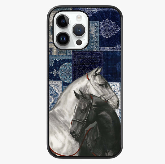Midnight Stallion Blues Glass Case showing full back design in clean flat view with glossy glass finish.