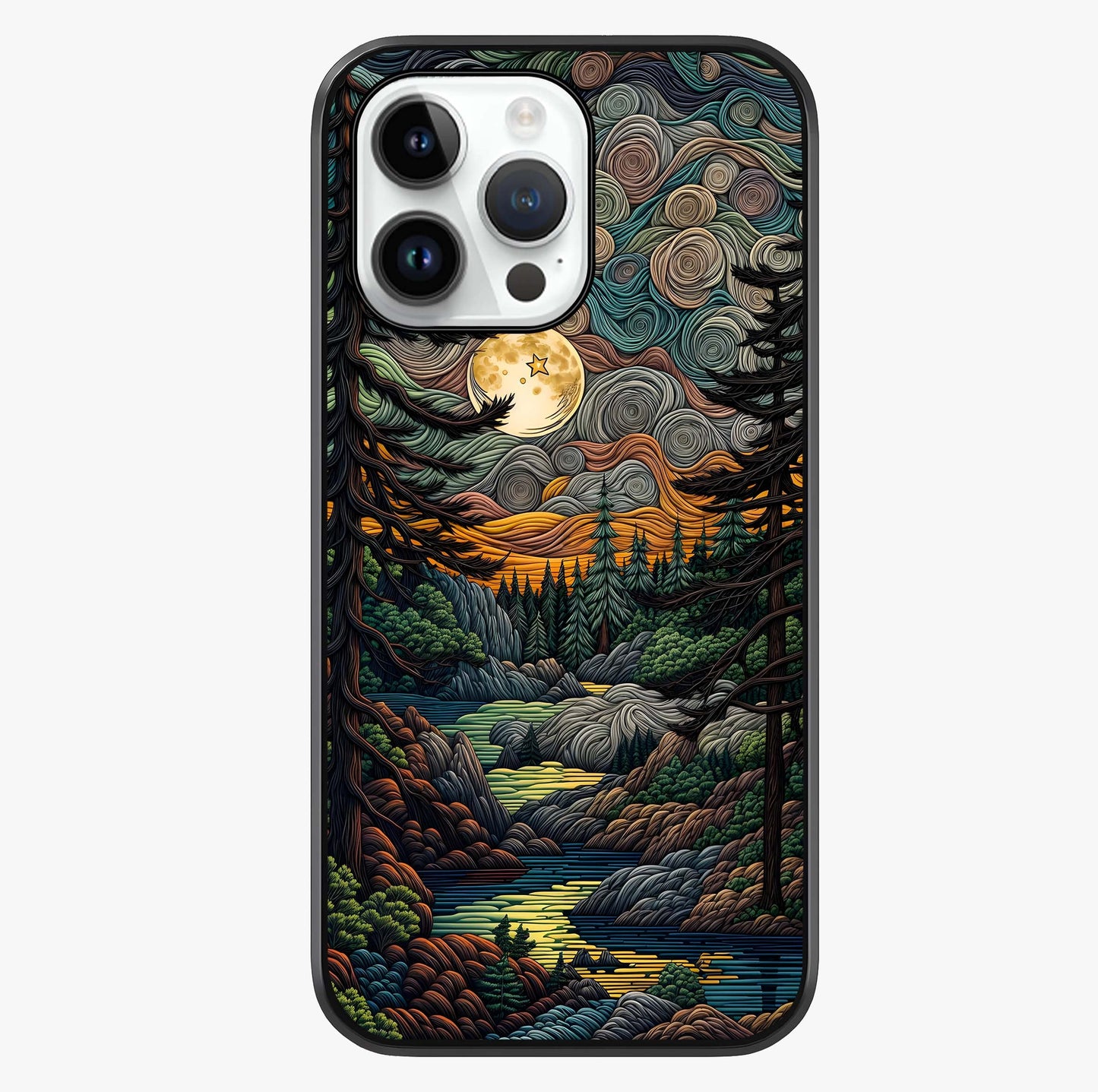 Moonlight Forest Dream Glass Case showing full back design in clean flat view with glossy glass finish.