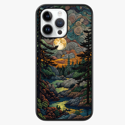 Moonlight Forest Dream Glass Case showing full back design in clean flat view with glossy glass finish.