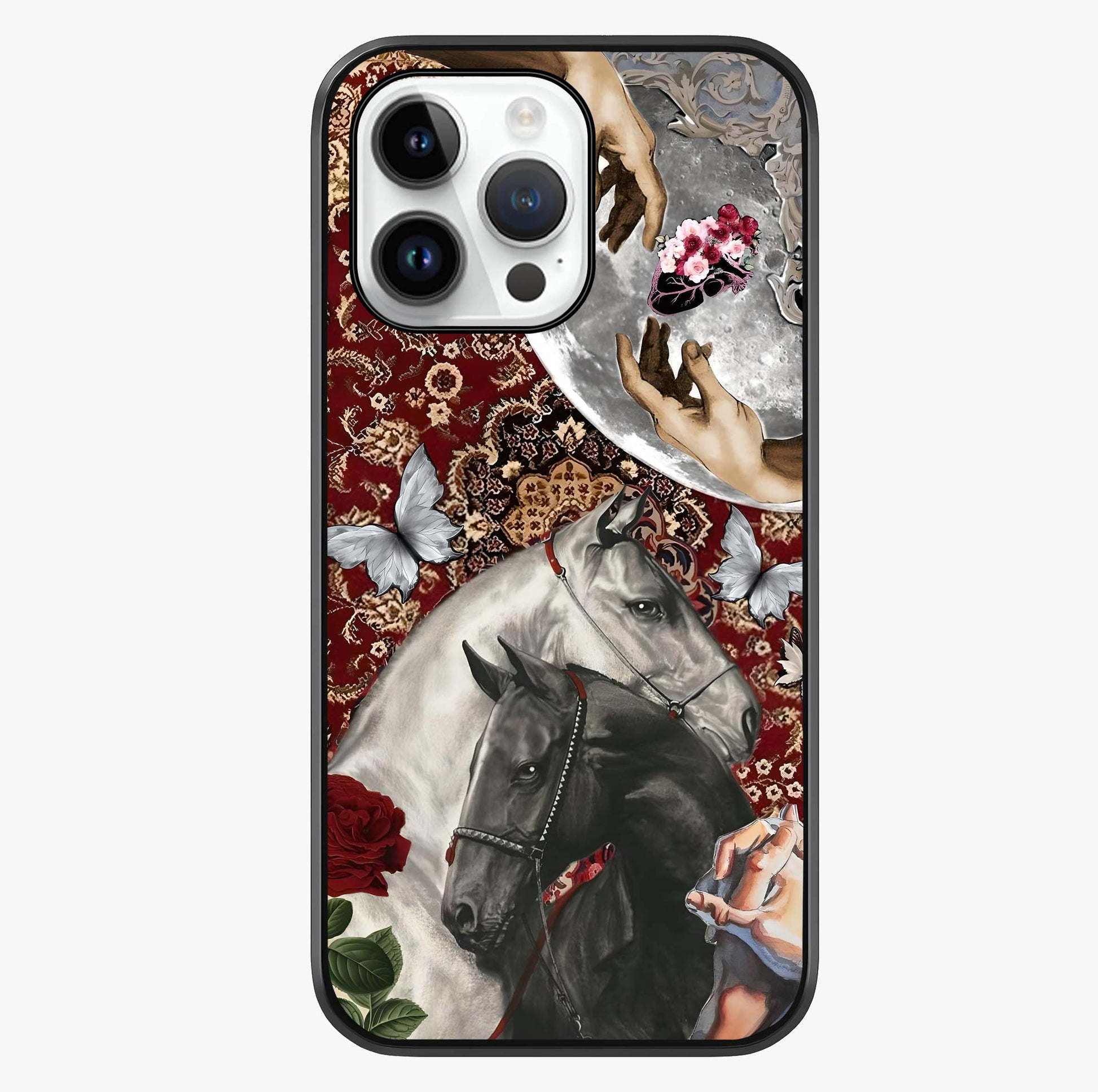 Moonlit Royal Stallion Glass Case showing full back design in clean flat view with glossy glass finish.
