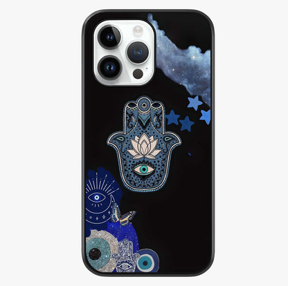 Mystic Hand Aura Glass Case showing full back design in clean flat view with glossy glass finish.