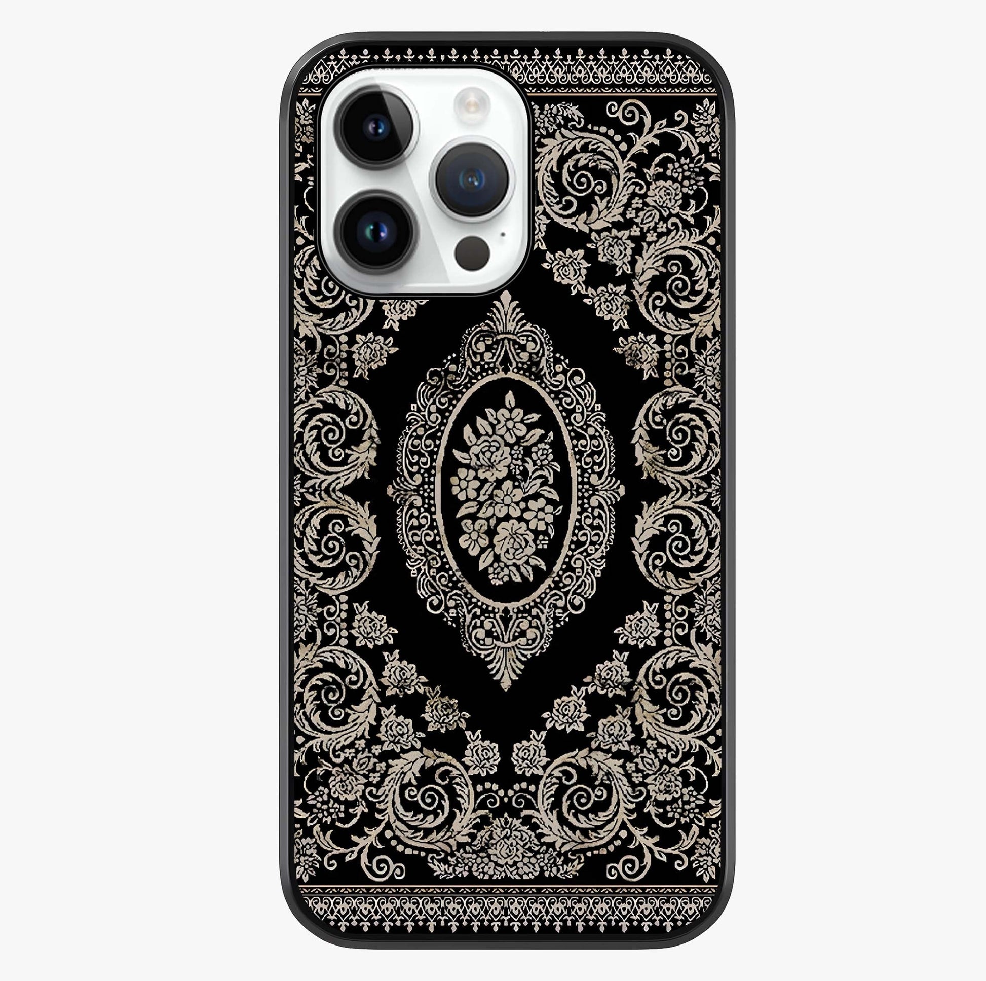 Noir Bloom Elegance Glass Case showing full back design in clean flat view with glossy glass finish.