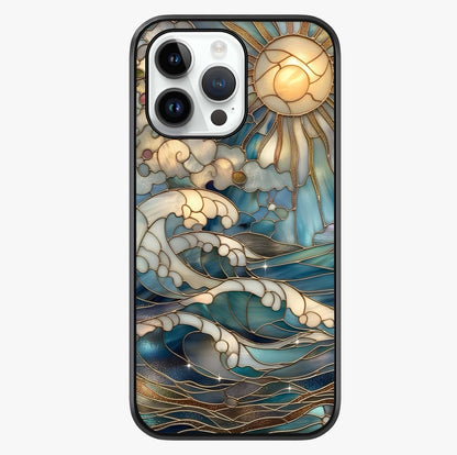 Oceanic Stained Printed Glass Case showing full back design in clean flat view with glossy glass finish.