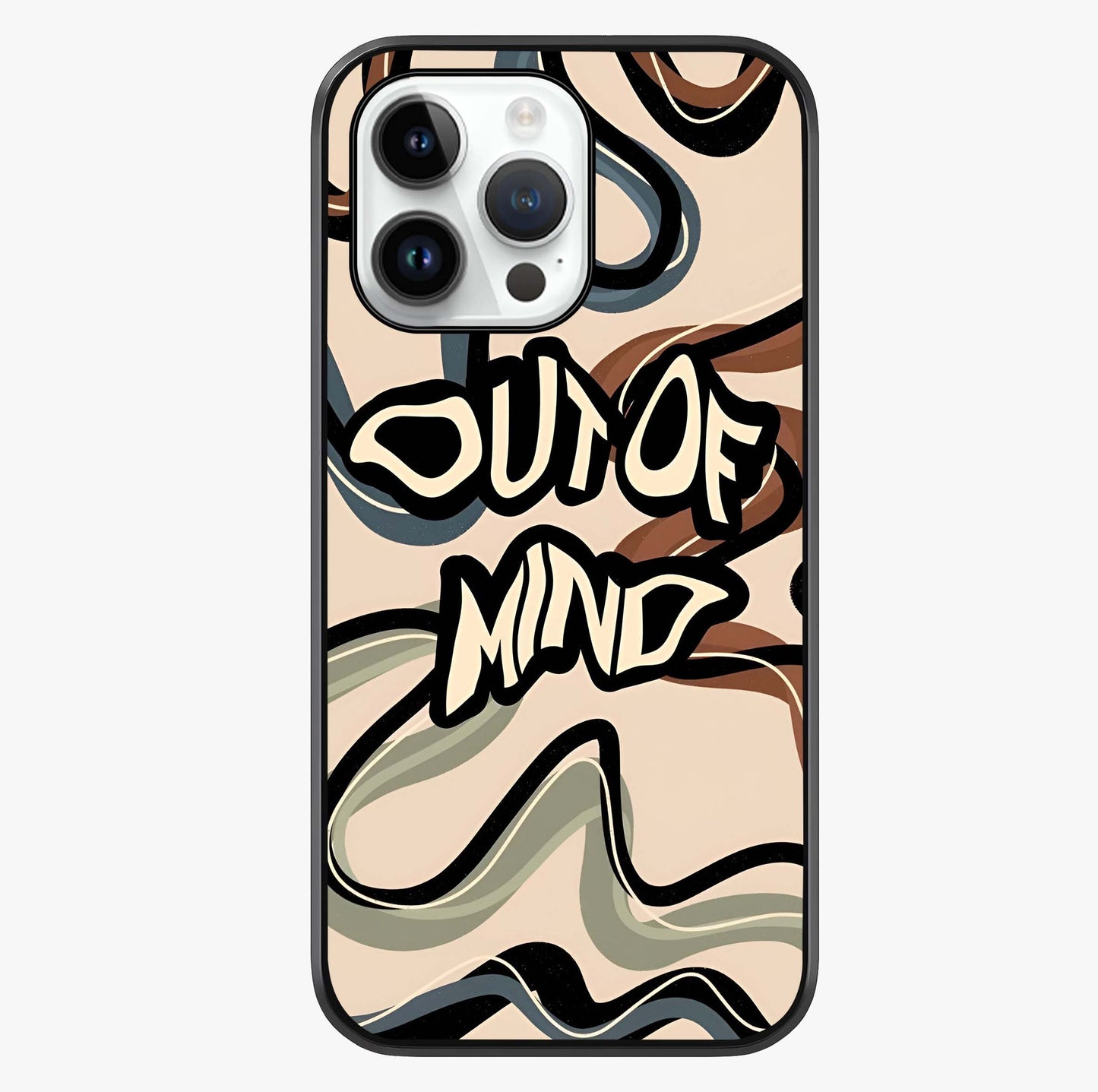 Out Of Mind Glass Case showing full back design in clean flat view with glossy glass finish.