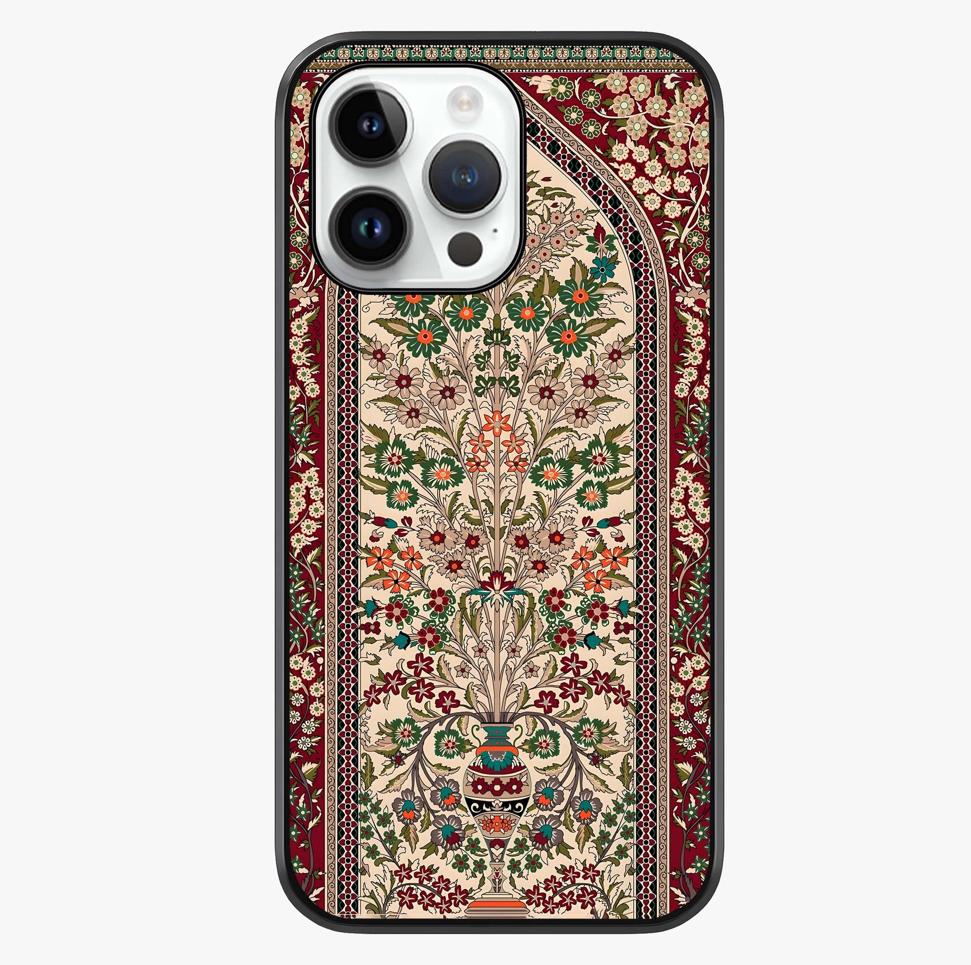Persian Inspired Glass Case showing full back design in clean flat view with glossy glass finish.