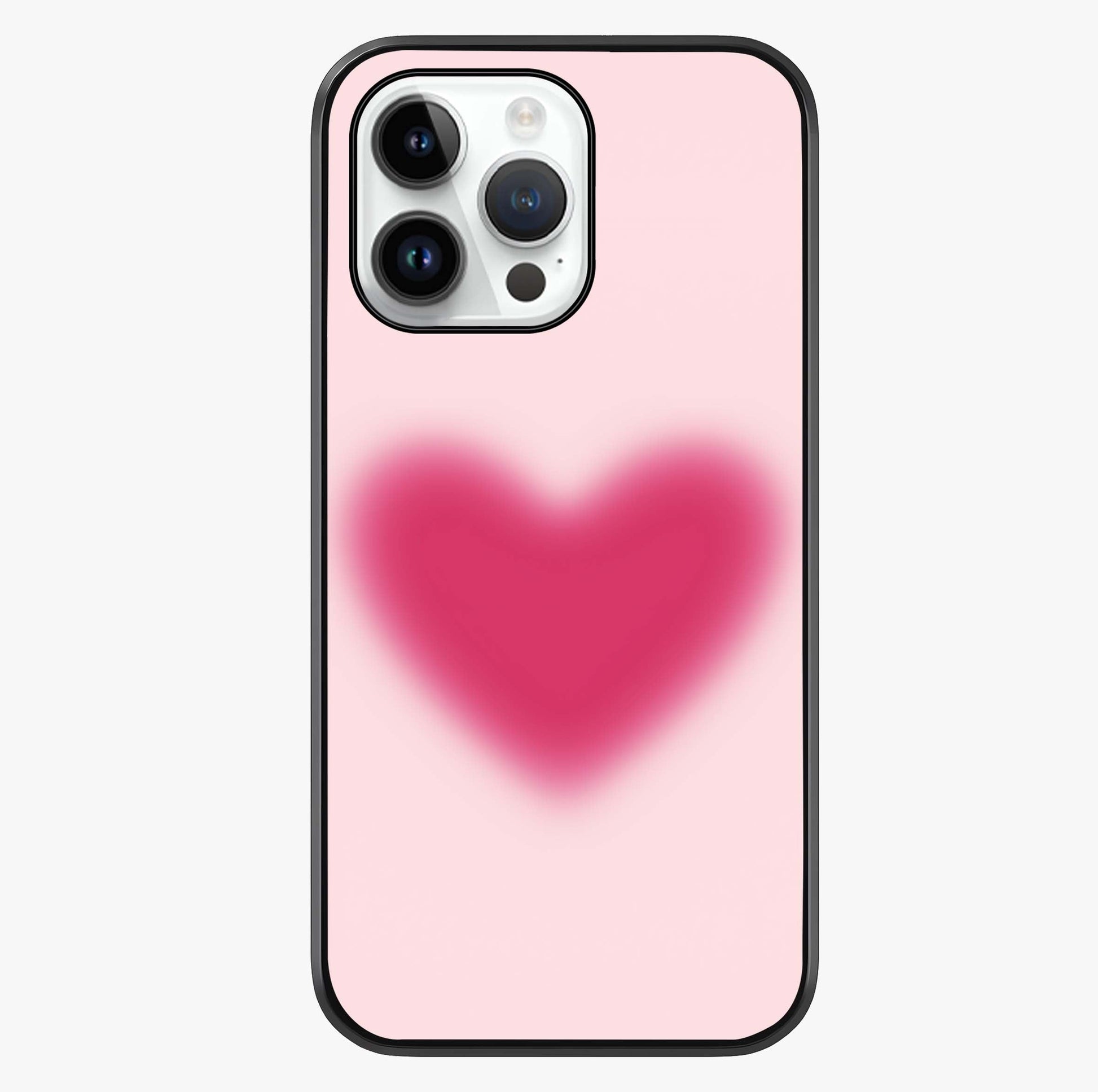 Pink Aura Heart Glass Case showing full back design in clean flat view with glossy glass finish.