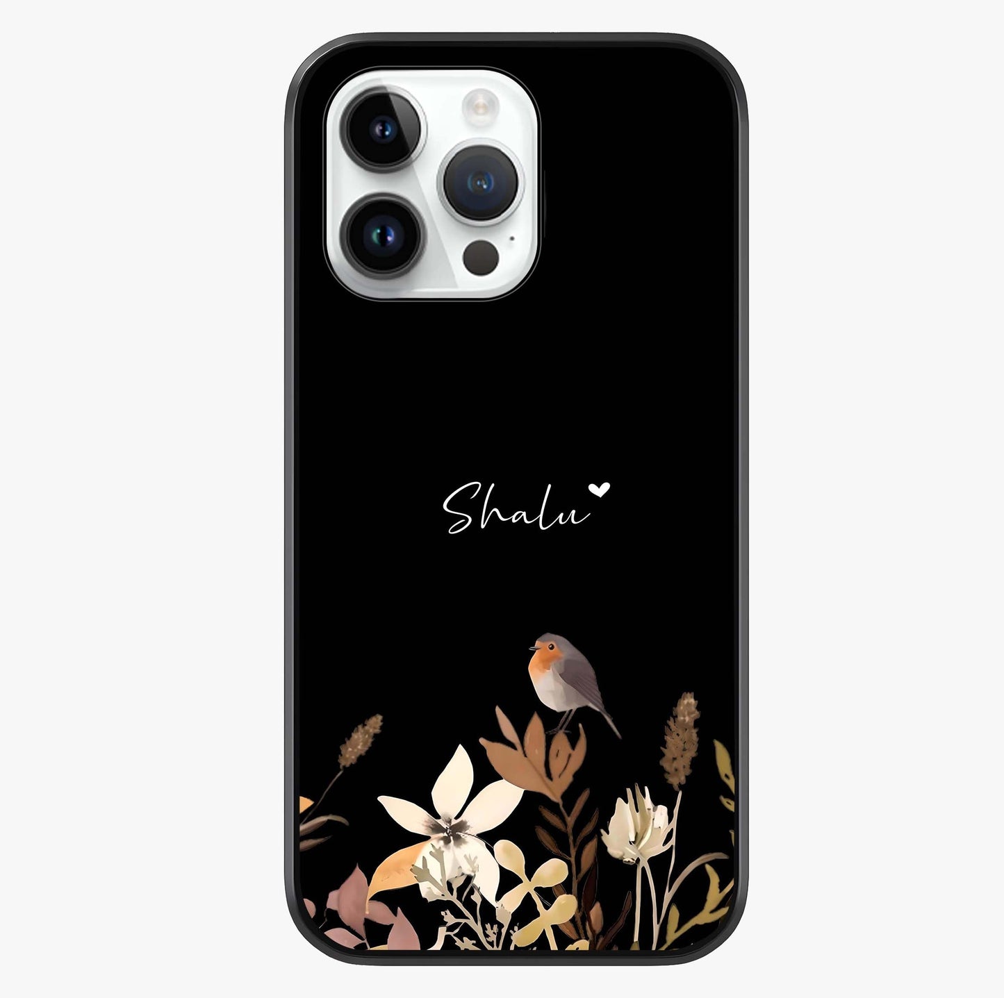 Quiet Garden Tune Custom Name Glass Case showing full back design in clean flat view with glossy glass finish.