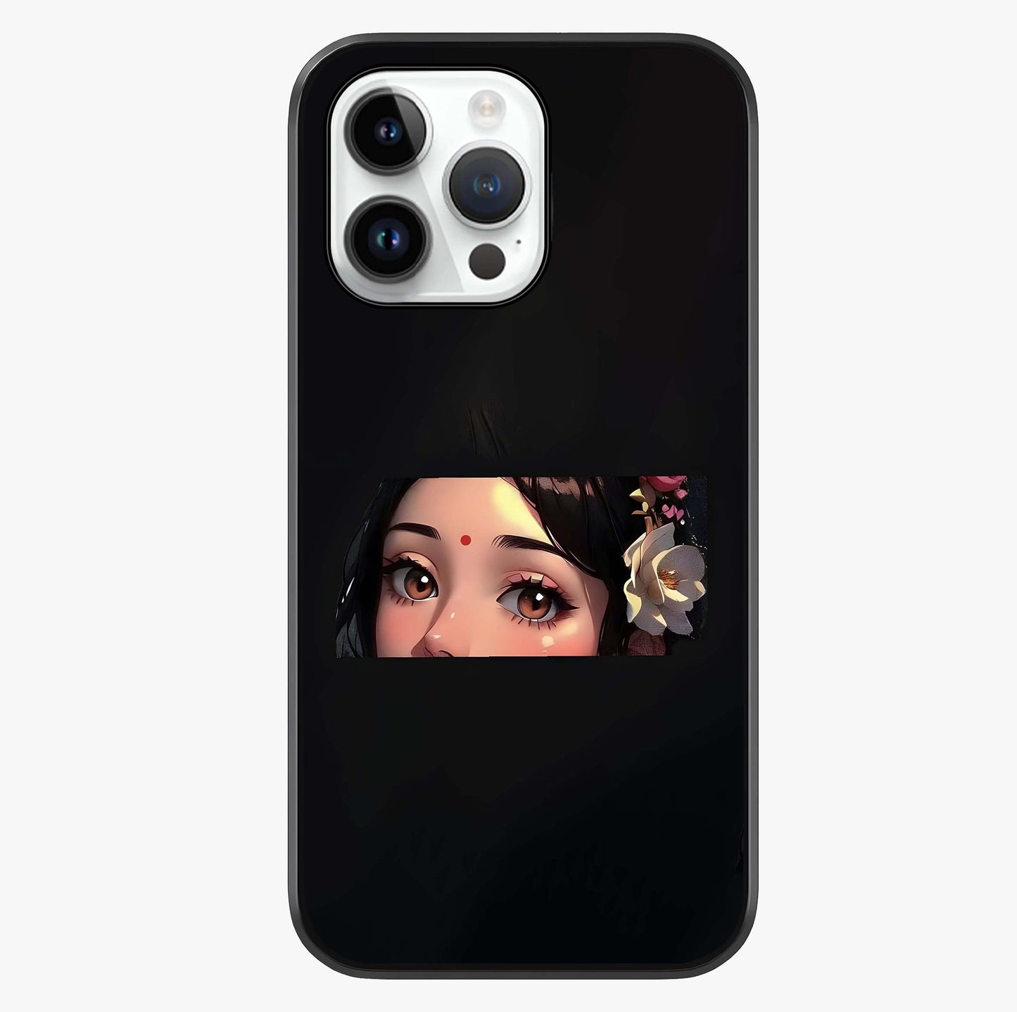 Radha Divine Embrace Glass Case showing full back design in clean flat view with glossy glass finish.