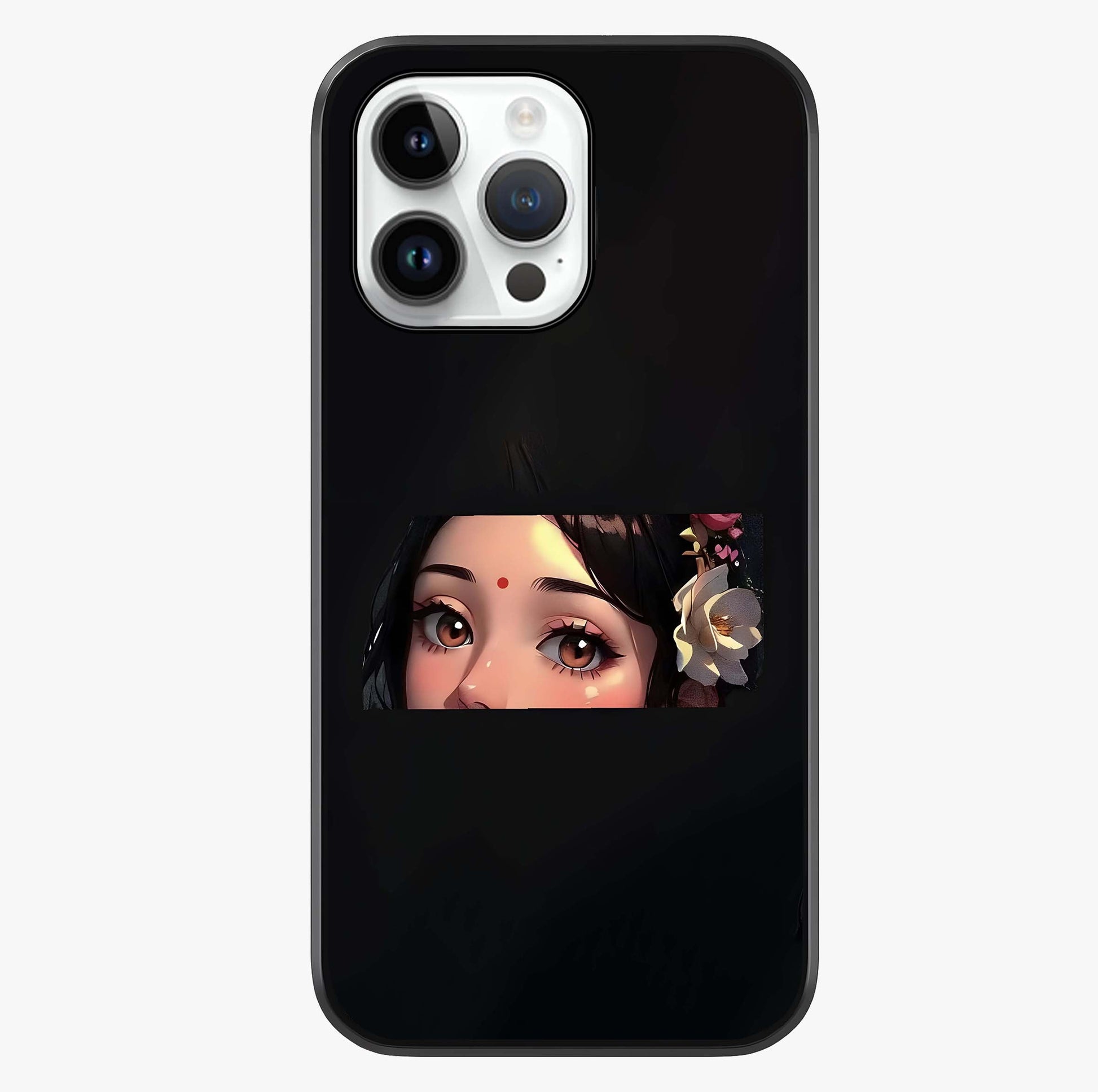 Radha Divine Embrace Glass Case showing full back design in clean flat view with glossy glass finish.