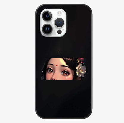 Radha Divine Embrace Glass Case showing full back design in clean flat view with glossy glass finish.
