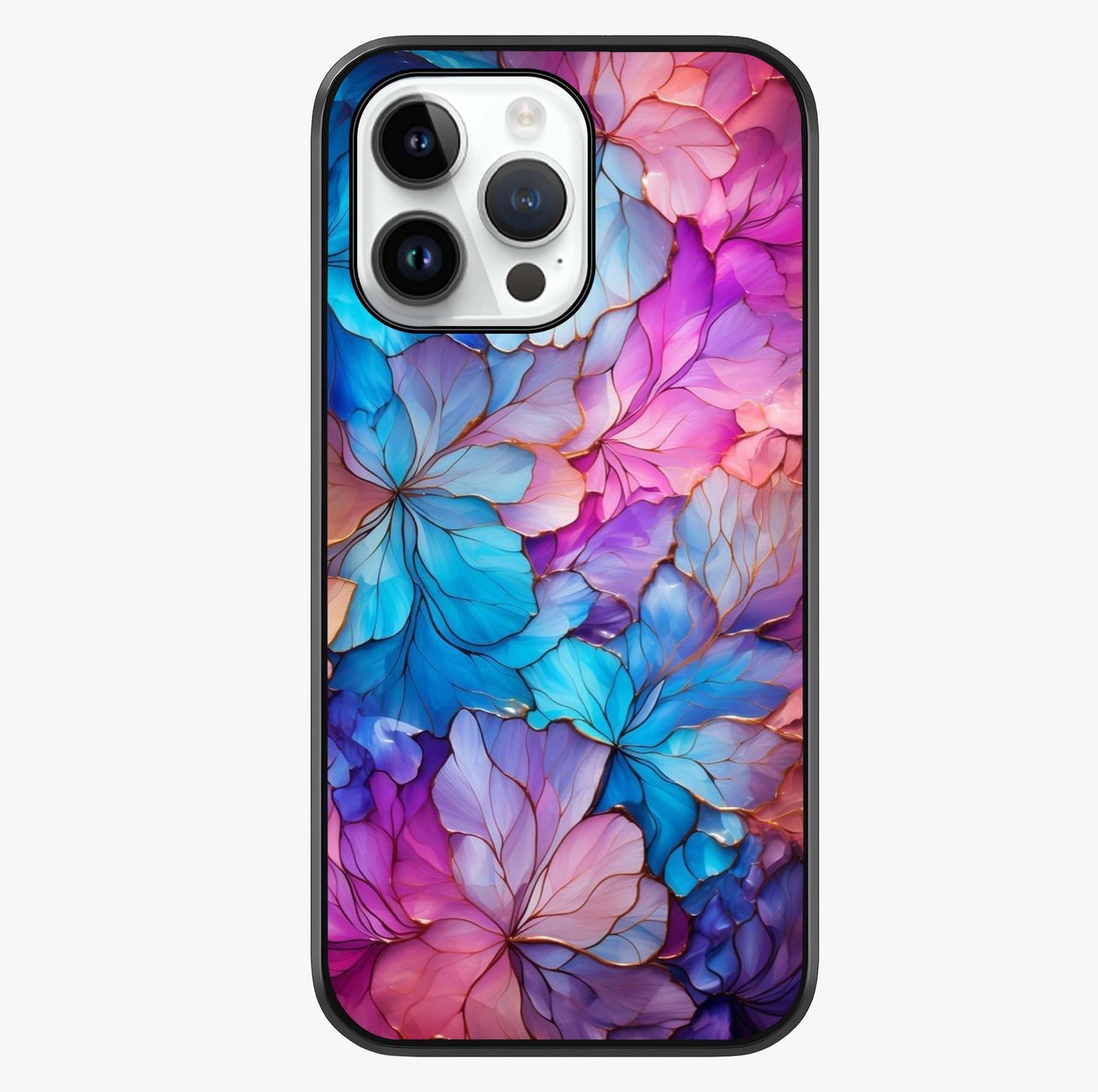 Radiant Floral Whirl Glass Case showing full back design in clean flat view with glossy glass finish.