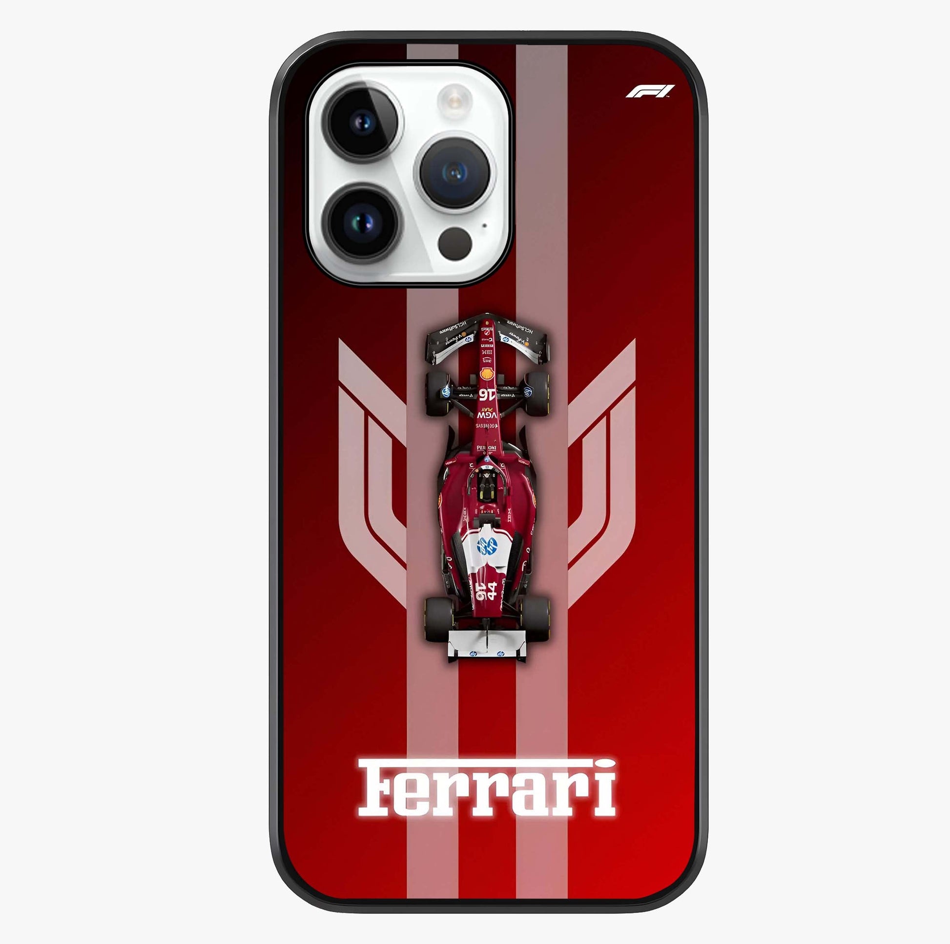 Red Ferrari F1 Vertical Glass Case showing full back design in clean flat view with glossy glass finish.