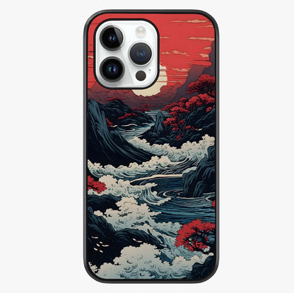 Red Sunset Scenery Glass Case showing full back design in clean flat view with glossy glass finish.
