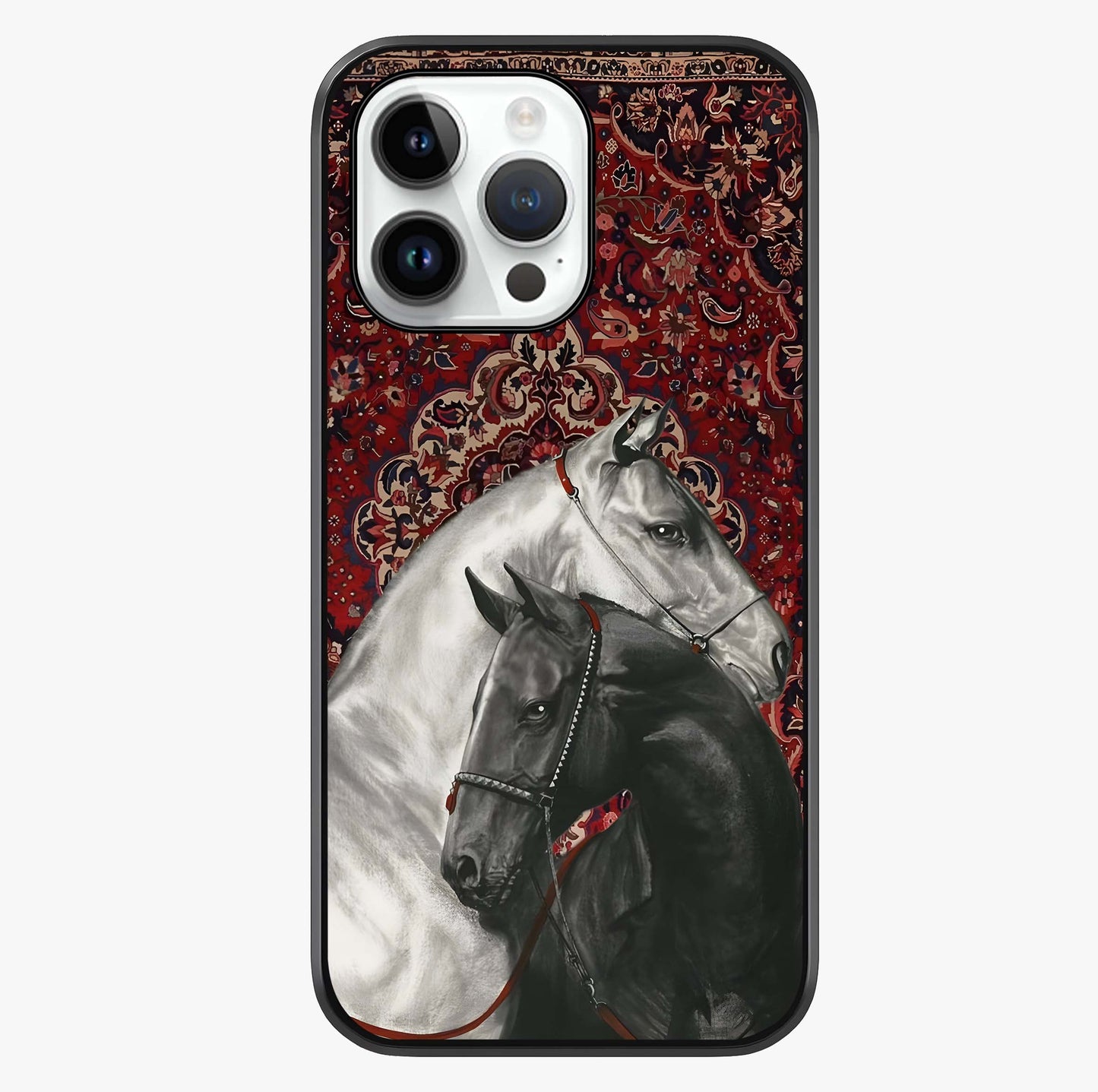 Regal Stallion Tapestry Glass Case showing full back design in clean flat view with glossy glass finish.