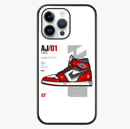 Retro Sneaker Blueprint Glass Case showing full back design in clean flat view with glossy glass finish.