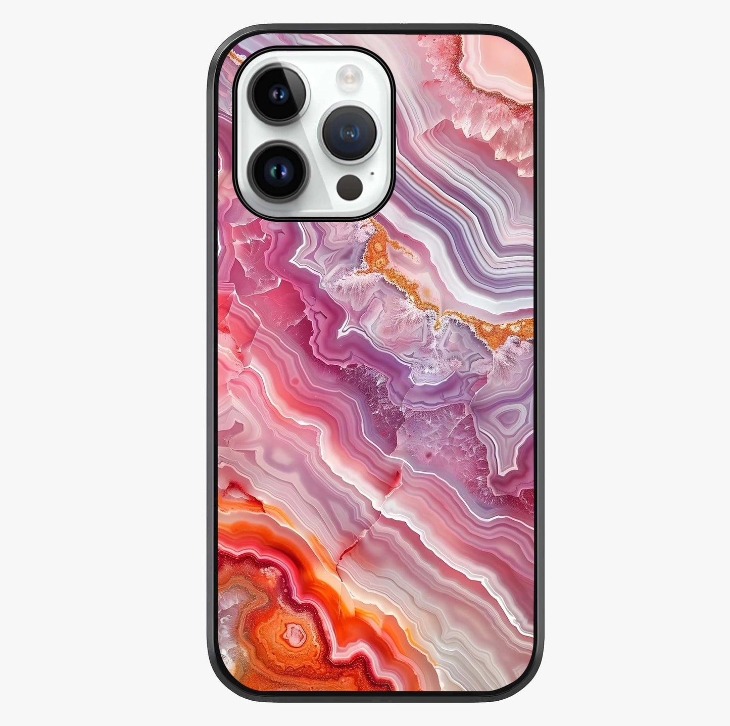 Rose Quartz Marble Glass Case showing full back design in clean flat view with glossy glass finish.