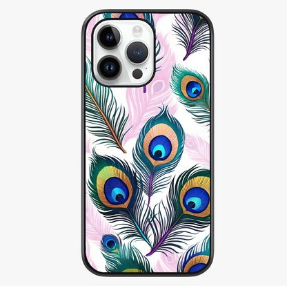Royal Peacock Feathers Glass Case showing full back design in clean flat view with glossy glass finish.