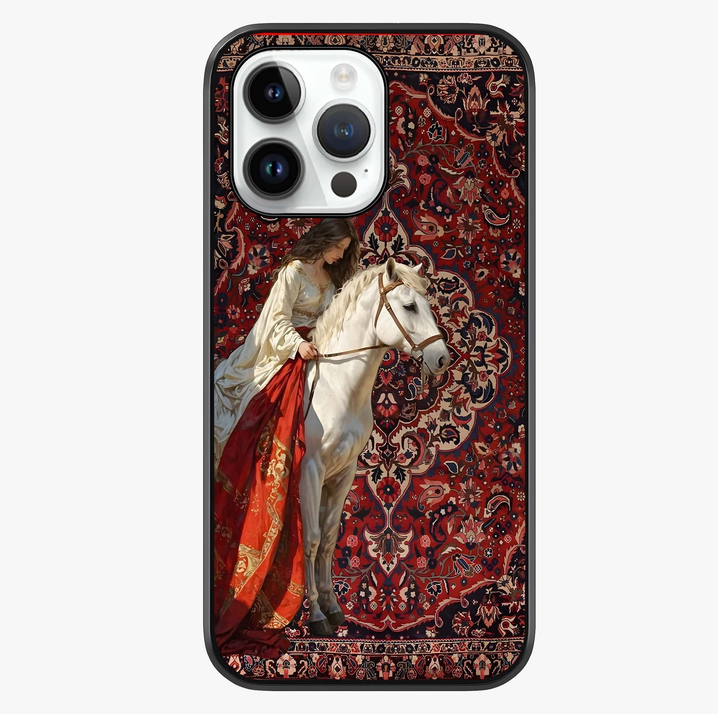 Royal Rider Tapestry Glass Case showing full back design in clean flat view with glossy glass finish.