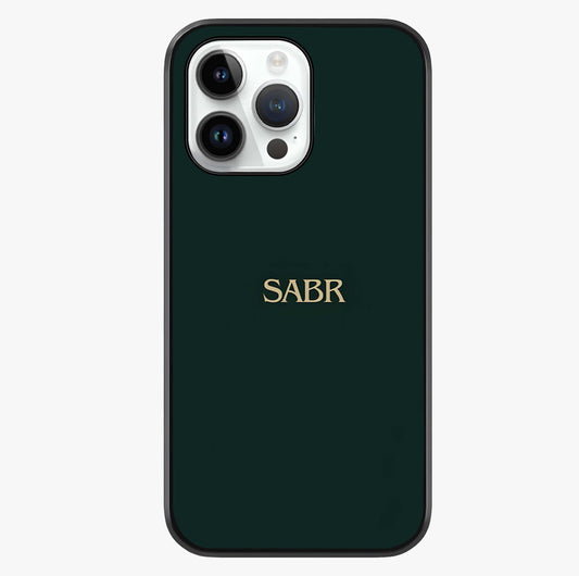 Sabr Minimal Patience Glass Case showing full back design in clean flat view with glossy glass finish.