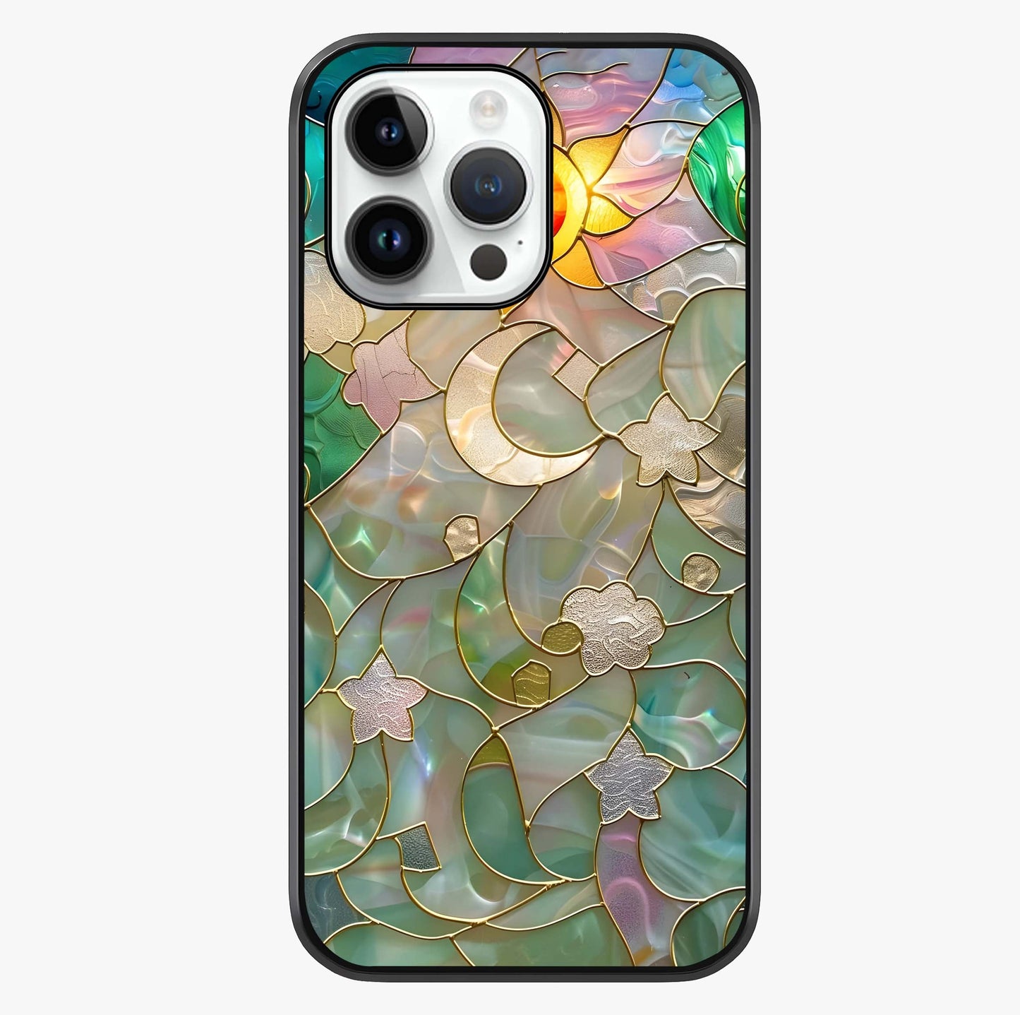 Stained Sunrise Glow Glass Case showing full back design in clean flat view with glossy glass finish.