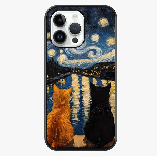 Starry River Cats Glass Case showing full back design in clean flat view with glossy glass finish.