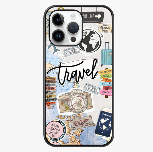 Wanderlust Journal Glass Case showing full back design in clean flat view with glossy glass finish.