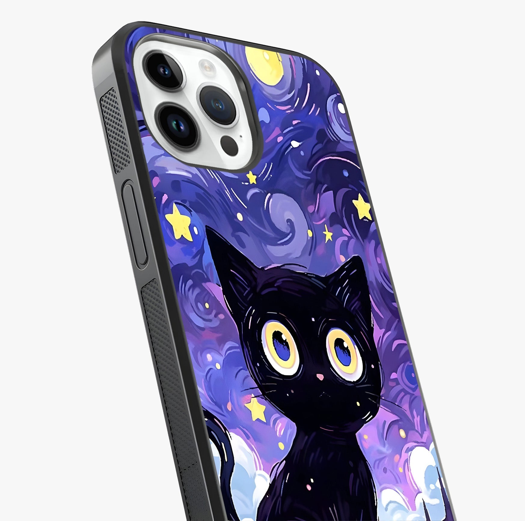 Abstract Cat Art Glass Case captured at a warm angle highlighting gloss, texture and premium glass finish.
