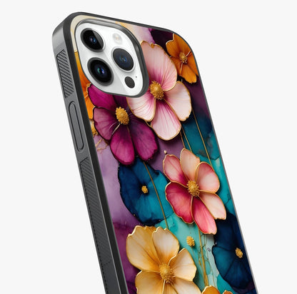 Artlyn Grace Flower Pattern Glass Case captured at a warm angle highlighting gloss, texture and premium glass finish.