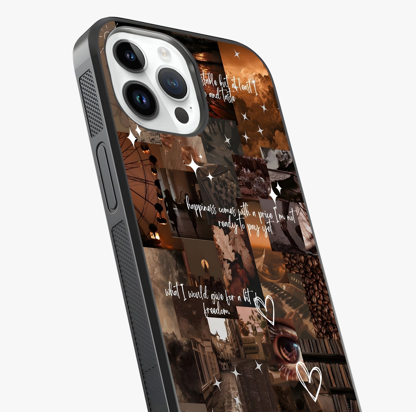 Bittersweet Aesthetic Chaos Glass Case captured at a warm angle highlighting gloss, texture and premium glass finish.