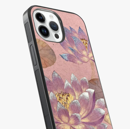 Blossom Mist Lotus Glass Case captured at a warm angle highlighting gloss, texture and premium glass finish.