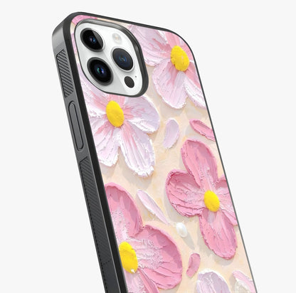 Blush Bloom Texture Glass Case captured at a warm angle highlighting gloss, texture and premium glass finish.