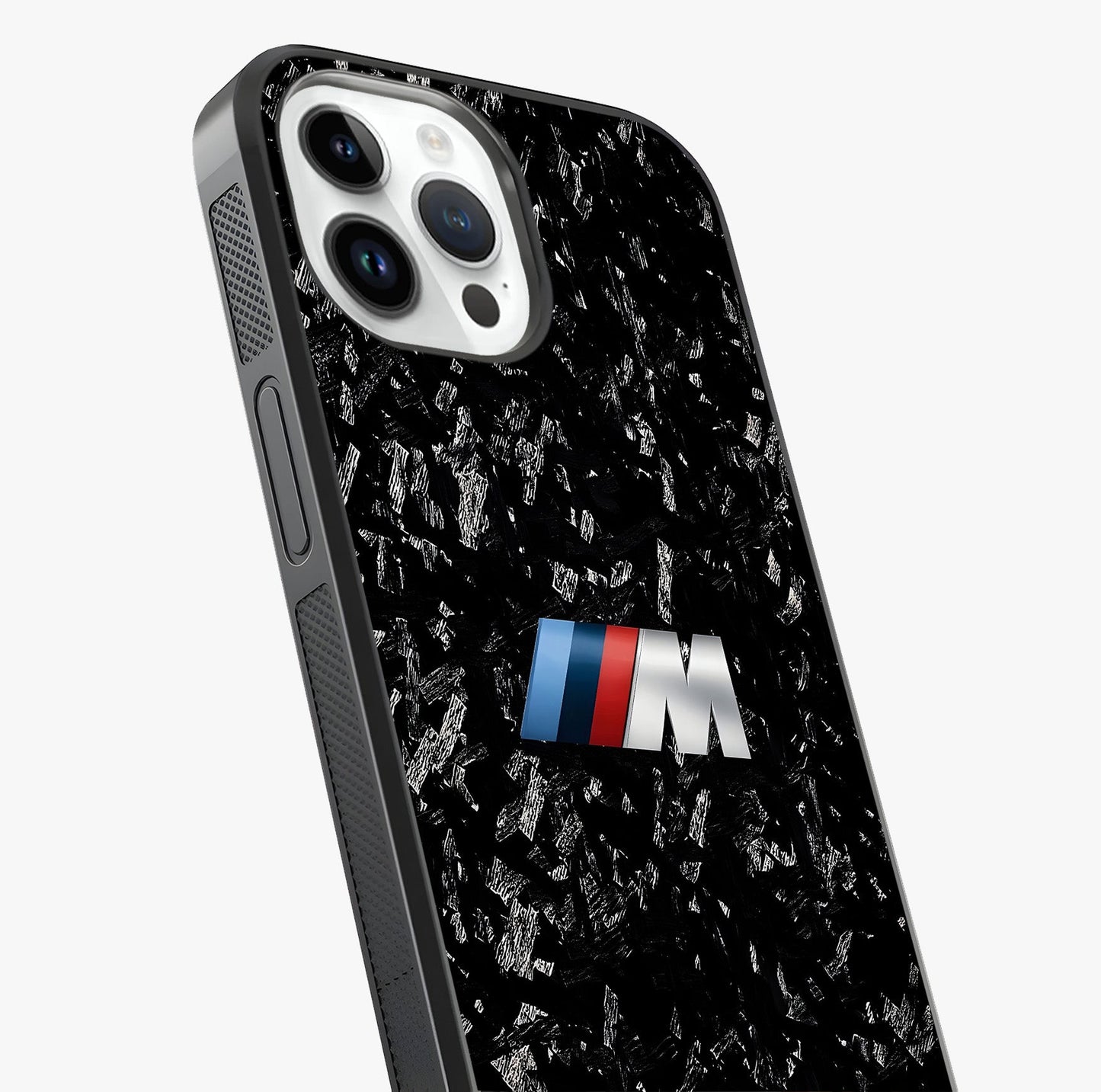 Carbon Speed Mark Glass Case captured at a warm angle highlighting gloss, texture and premium glass finish.