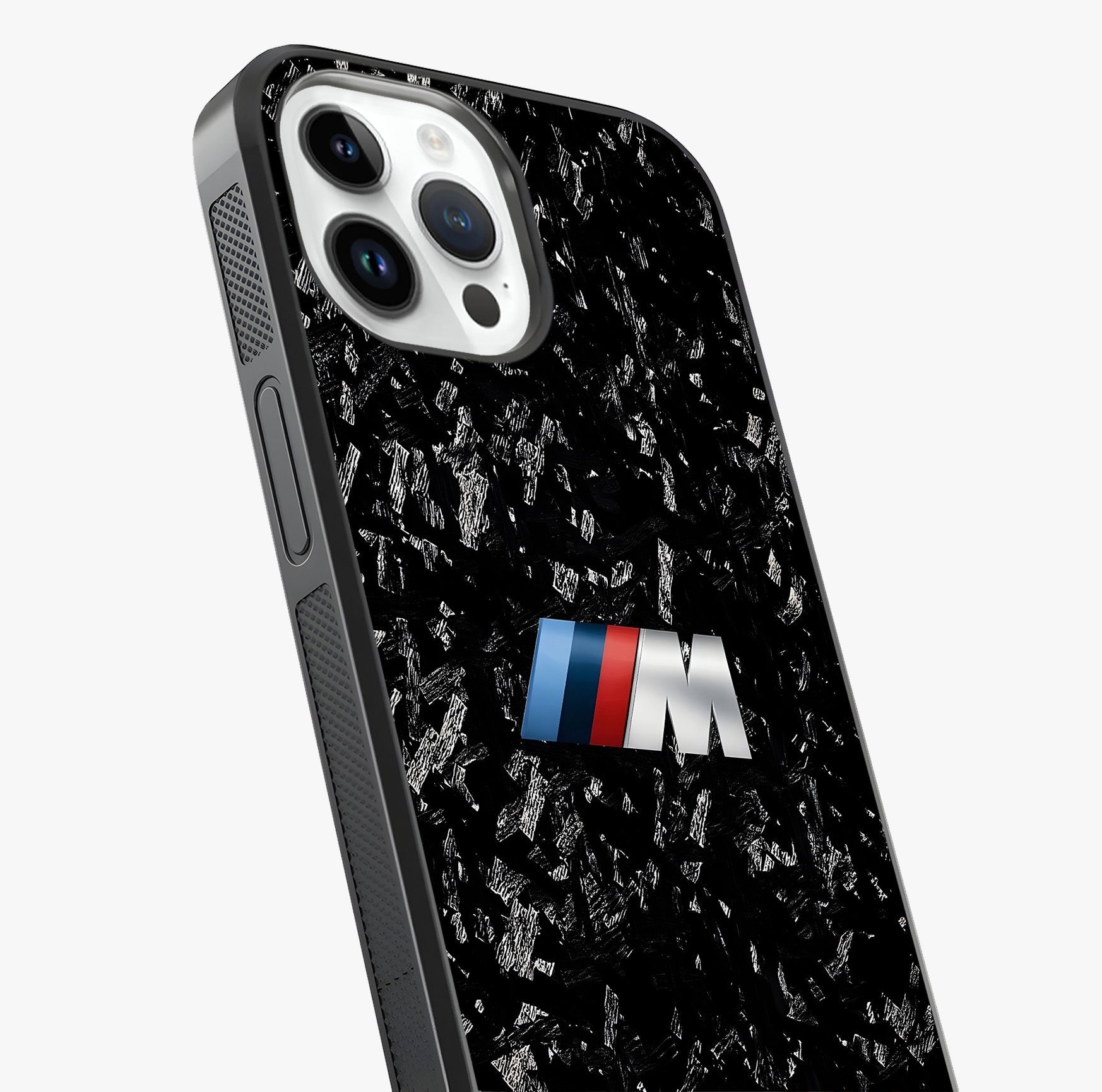 Carbon Speed Mark Glass Case captured at a warm angle highlighting gloss, texture and premium glass finish.