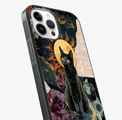 Celestial Black Cat Glass Case captured at a warm angle highlighting gloss, texture and premium glass finish.