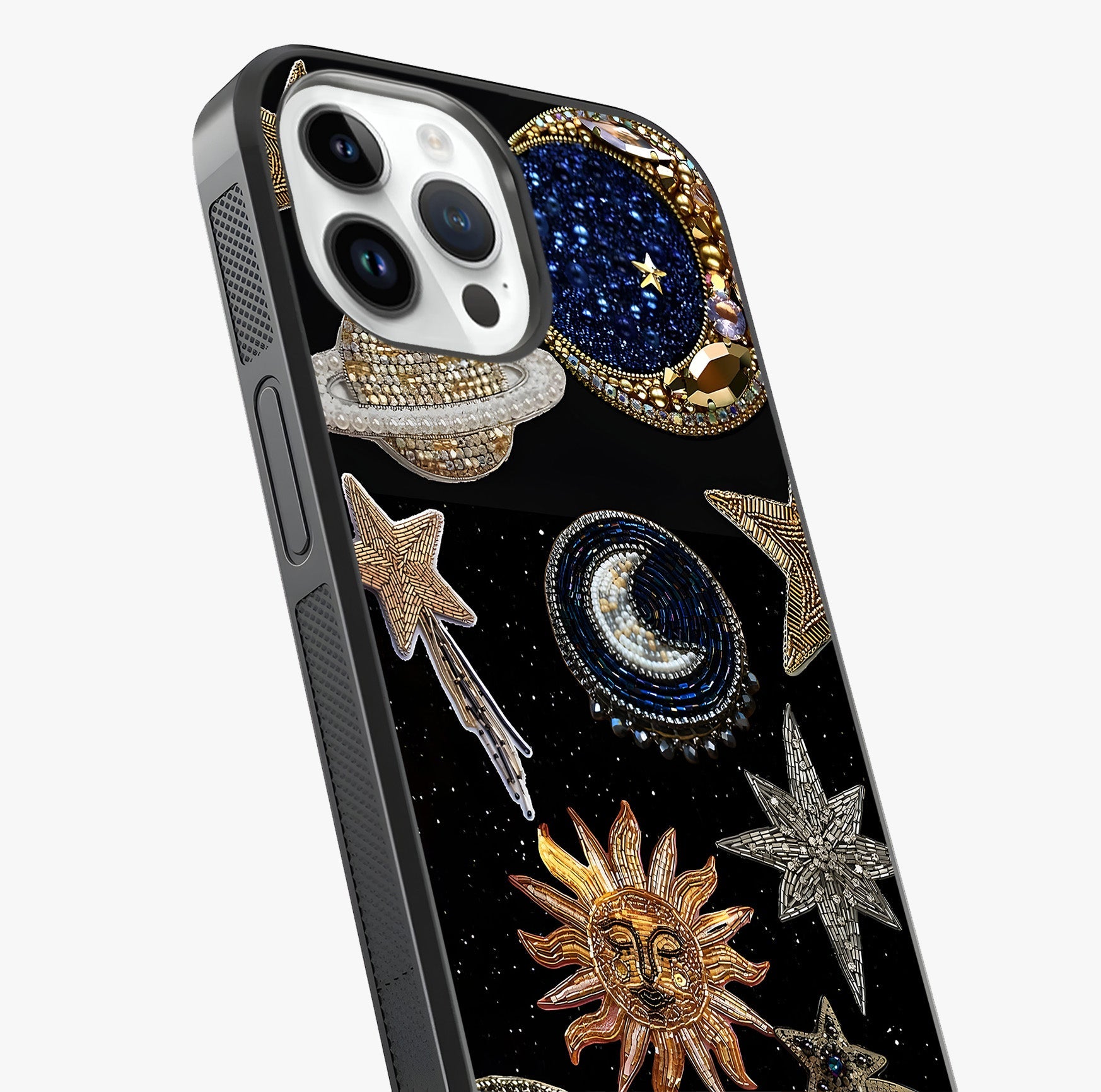Celestial Gem Constellations Glass Case captured at a warm angle highlighting gloss, texture and premium glass finish.