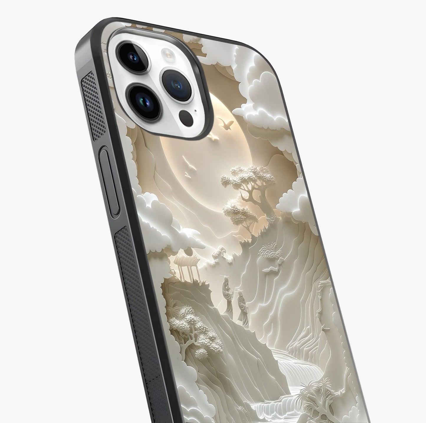 Celestial Origami Glass Case captured at a warm angle highlighting gloss, texture and premium glass finish.